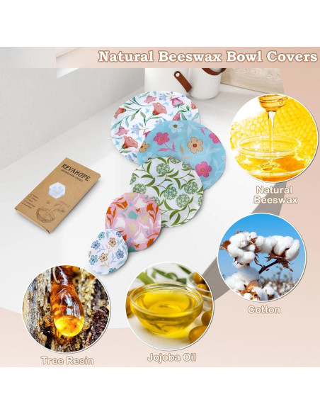 Cubiertas de Tazón de Cera de Abeja Revahope 5 Tamaños