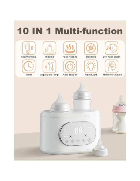 Calentador de Biberones AMZBABYCHEF Doble 10 en 1 Blanco