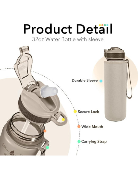 Botella de Agua Newfad 0.95 L con Pajilla y Funda Antifugas