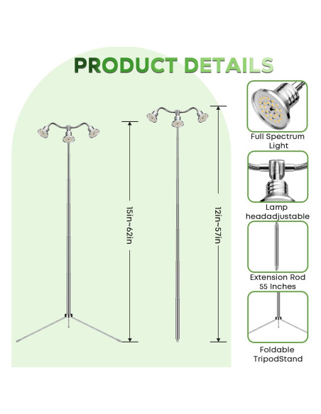 Lámpara de Crecimiento Espectro Completo Yiyehu 3 Cabezas Ajustable