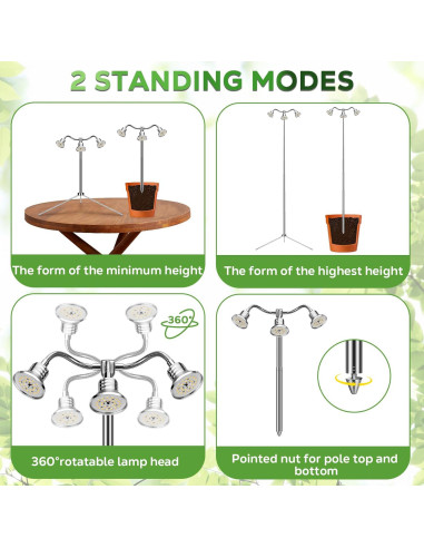 Lámpara de Crecimiento Espectro Completo Yiyehu 3 Cabezas Ajustable