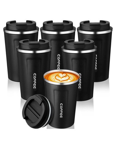 Paquete de 6 Tazas de Café Aisladas Qinyoung 380ml Negro