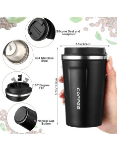 Paquete de 6 Tazas de Café Aisladas Qinyoung 380ml Negro 2