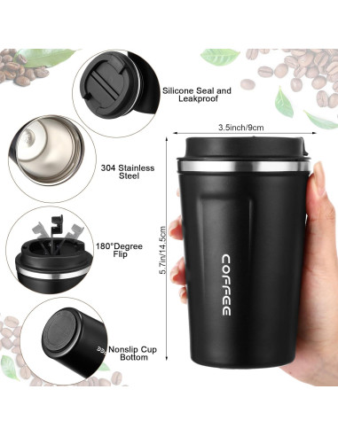 Paquete de 6 Tazas de Café Aisladas Qinyoung 380ml Negro