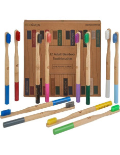 Cepillos de Dientes de Bambú EcoSlurps - 12 Adultos Multicolor 2