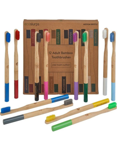 Cepillos de Dientes de Bambú EcoSlurps - 12 Adultos Multicolor