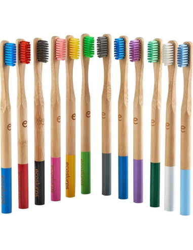 Cepillos de Dientes de Bambú EcoSlurps - 12 Adultos Multicolor