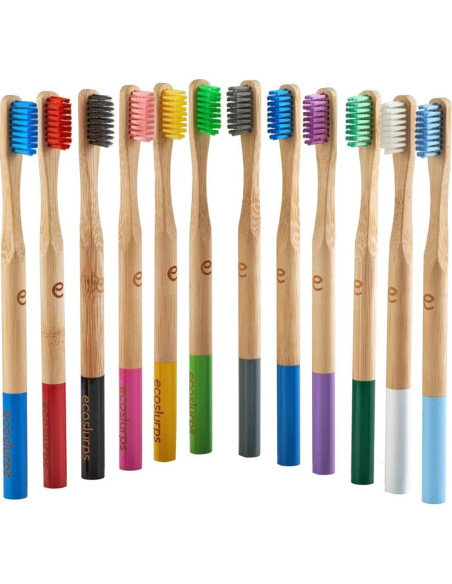 Cepillos de Dientes de Bambú EcoSlurps - 12 Adultos Multicolor
