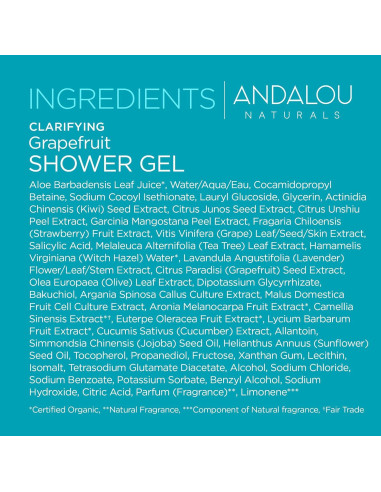 Gel de Ducha Aclarador Andalou Naturals 250 ml - Pomelo