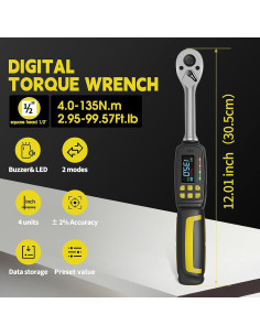 Llave de Torque Digital WAXTRON 1/2" 4-135 Nm Precisión +/-2% 2