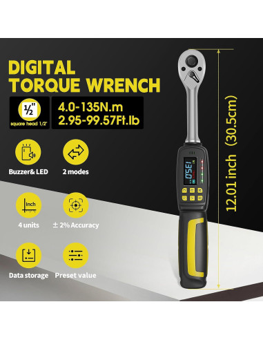 Llave de Torque Digital WAXTRON 1/2" 4-135 Nm Precisión +/-2%