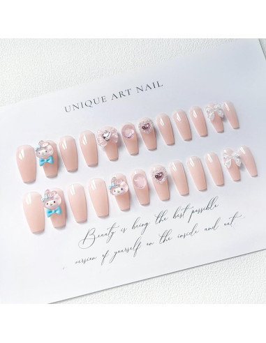 24 Uñas Falsas Medianas Foweso con Lazos y Gemas