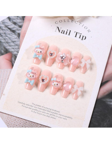 24 Uñas Falsas Medianas Foweso con Lazos y Gemas