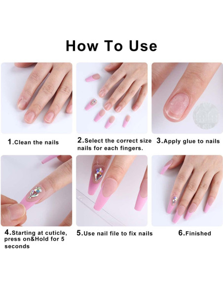 24 Uñas Falsas Medianas Foweso con Lazos y Gemas