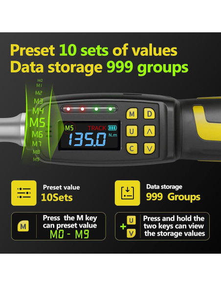 Llave de Torque Digital WAXTRON 1/2" 4-135 Nm Precisión +/-2%