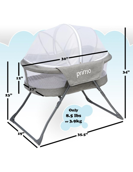 Cuna de Viaje Plegable Primo Deluxe Gris Heather - 90.2x48.3cm