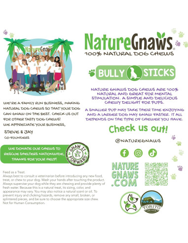Mordiscos de Bully Stick Nature Gnaws 7.5 cm - 227 g