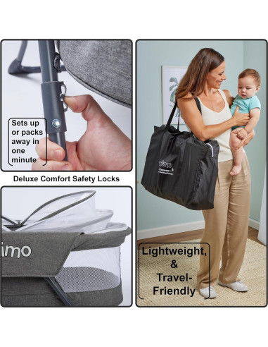 Cuna de Viaje Plegable Primo Deluxe Gris Heather - 90.2x48.3cm