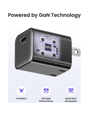 Cargador de pared 30W Wegear USB C GaN III rápido plegable