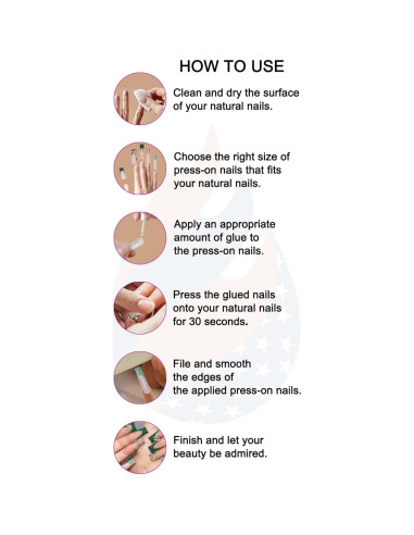 Uñas Postizas Cuadradas XL Gleamrain Rosa Punta Francesa 24 Pzas