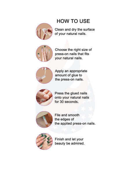 Uñas Postizas Cuadradas XL Gleamrain Rosa Punta Francesa 24 Pzas