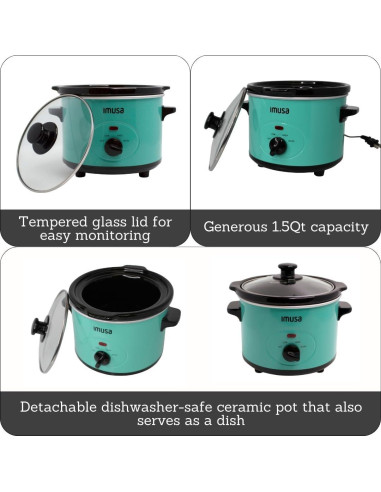 Cocina Lenta Eléctrica IMUSA 1.5 QT Cerámica Verde Azulado