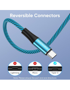 Cable USB C Boenoea 3 m Carga Rápida 4 Piezas Multicolor 2