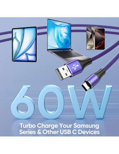 Cable USB C Boenoea 3 m Carga Rápida 4 Piezas Multicolor