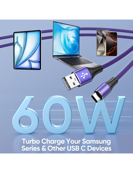 Cable USB C Boenoea 3 m Carga Rápida 4 Piezas Multicolor