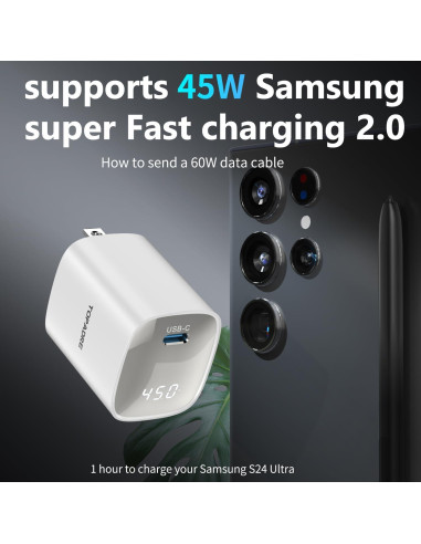 Cargador Rápido Super 45W USB-C con Pantalla LED - Negro