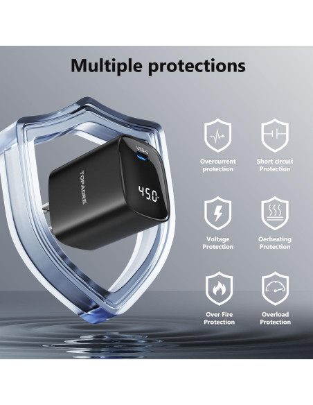 Cargador Rápido Super 45W USB-C con Pantalla LED - Negro