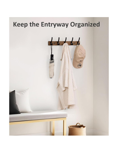 Perchero de Pared Optish 5 Ganchos Madera Marrón 41.91x5.08cm