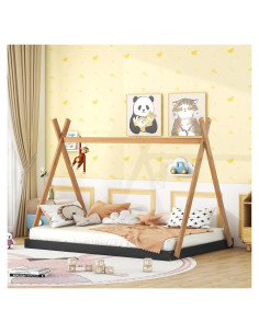 Cama Tipi de Madera Completo Mirightone para Niños Negra