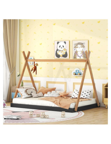 Cama Tipi de Madera Completo Mirightone para Niños Negra