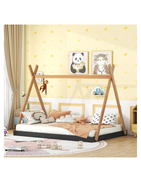 Cama Tipi de Madera Completo Mirightone para Niños Negra