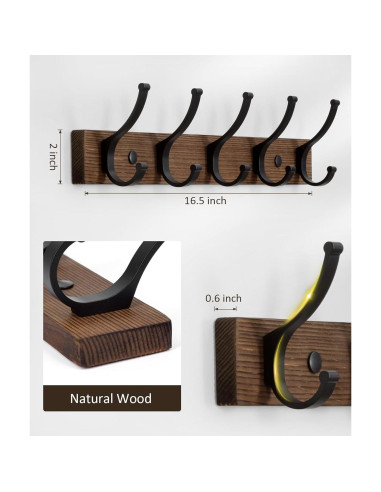 Perchero de Pared Optish 5 Ganchos Madera Marrón 41.91x5.08cm