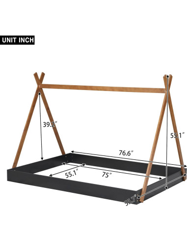 Cama Tipi de Madera Completo Mirightone para Niños Negra