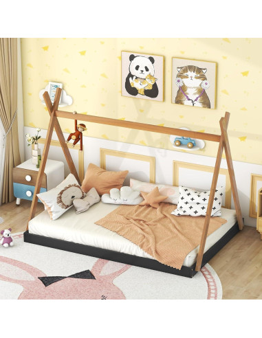 Cama Tipi de Madera Completo Mirightone para Niños Negra