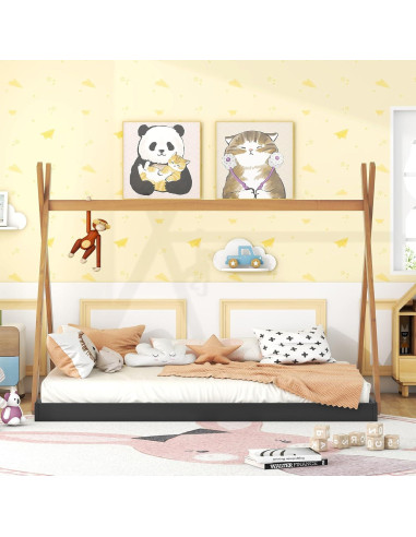 Cama Tipi de Madera Completo Mirightone para Niños Negra