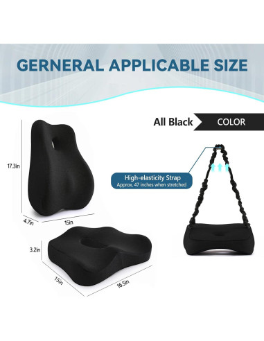 Juego de Cojín de Asiento y Almohada Lumbar JIPORIER Negro