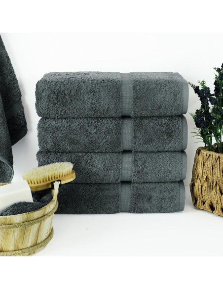 Juego de 4 Toallas de Baño Premium Algodón Turco Chakir Gris