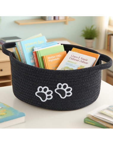 Cesto Organizador de Cuerda de Algodón Hanshu con Huella 30x20 cm