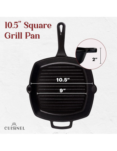Sartén Cuadrada Cuisinel de Hierro Fundido 26.67 cm con Tapa