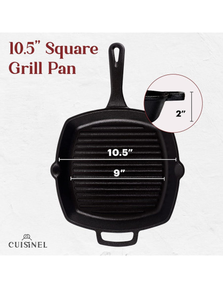 Sartén Cuadrada Cuisinel de Hierro Fundido 26.67 cm con Tapa