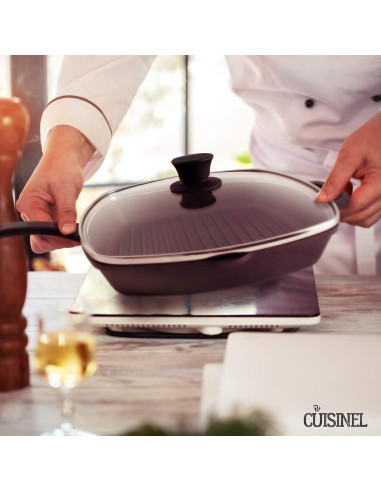 Sartén Cuadrada Cuisinel de Hierro Fundido 26.67 cm con Tapa