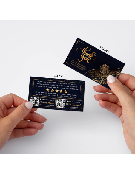 Tarjetas de Agradecimiento Kachy Design Mandala Negro/Dorado - 100 Unidades