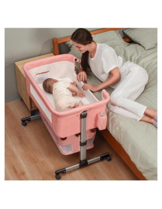 Cuna Lateral 3 en 1 Soobaby Rosa Ajustable para Bebé