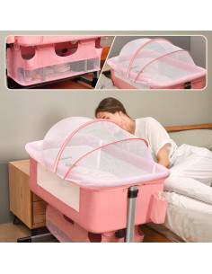 Cuna Lateral 3 en 1 Soobaby Rosa Ajustable para Bebé 2