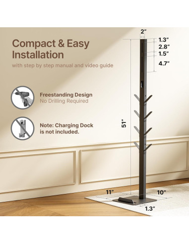 Soporte para Aspiradora Inalámbrica PEGZONE con 8 Ganchos Negro