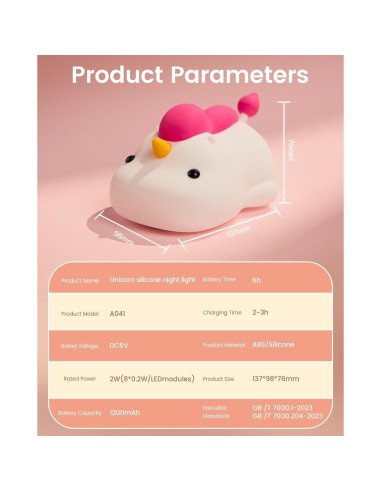 Luz Nocturna Unicornio JOYFUL XINGHAI LED Recargable 30 Min